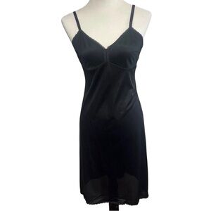 Vintage Vanity Fair Black Nylon Lace Slip Dress |  Size 34 Small USA 70s Boudoir
